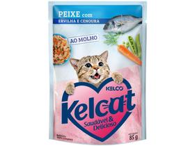 Ração Úmida para Gato Adulto Sachê Kelco Ao Molho - Kelcat Peixe com Ervilha e Cenoura 85g