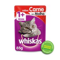 Ração Úmida para Gato Adulto Sachê - Whiskas Carne ao Molho 85g - kits disponíveis