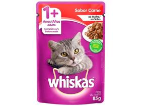 Ração Úmida para Gato Adulto Sachê - Whiskas Carne ao Molho 85g
