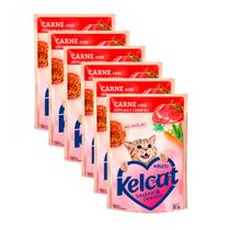Ração Úmida para Gatos Kelcat Sabor Carne com Ervilha e Cenoura em Sachê 85g Kit com seis unidades