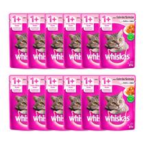 Ração Úmida para Gatos Whiskas Adulto 1+ Anos Sabor Salmão ao Molho em Sachê 85g Kit com doze unidades