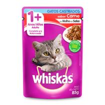 Ração Úmida para Gatos Whiskas Adultos 1+ Anos Castrados Sabor Carne em Sachê 85g