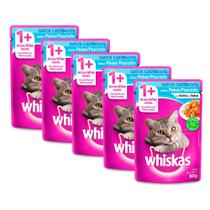 Ração Úmida para Gatos Whiskas Adultos 1+ Anos Castrados Sabor Peixe 85g Kit com cinco unidades