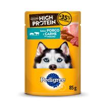Ração Úmida Pedigree High Protein Sachê Cães Adultos Porco e Carne Ao Molho 85g