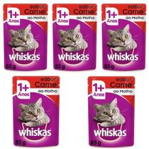 Ração Úmida Pedigree Whiskas Sachê Para Gatos Castrados Sabor Carne Kit Com 5 Unidades 85g