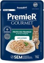 Ração Úmida Premier Gourmet Gatos Castrados Peito de Frango e Arroz Integral 70 g - premier pet