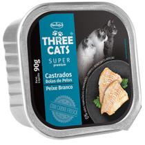Ração Úmida Three Cats Bolas de Pelos Super Premium Patê Peixe Branco para Gatos Castrados - 90 g
