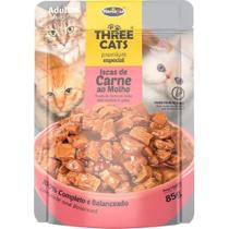 Ração Úmida Three Cats Sachê para Gatos Adultos sabor Iscas de Carne ao Molho 85g