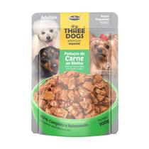 Ração Úmida Three Dogs Adultos Raças Pequenas Sachê Carne ao Molho - 100g