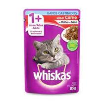 Ração Úmida Whiskas Sachê para Gatos Adultos Castrados sabor Carne ao Molho 85g