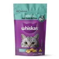 Ração Whiskas Snacks Anti Bola Pelo 40g - Embalagem com 24 Unidades