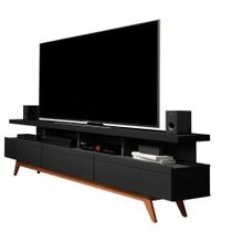 Rack 1,80 m 03 Gavetas e Pés de Madeira Vivare Wood Black - Germai