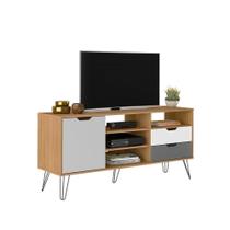 Rack 2 Gavetas para TVs 65 Polegadas Valência Caravalho Grafite Branco Prata