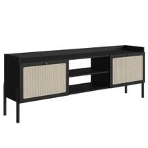 Rack 2 Portas Oslo Artesano 183 cm (largura) MDP Nero Palha Sintética Bege Pé Madeira Maciça Rack 2 Portas Oslo Artesano 183 cm (largura) MDP Nero Palha Sintética Bege Pé Madeira Maciça