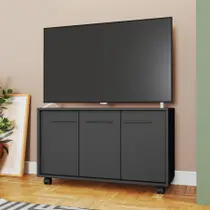 Rack 3 Portas 1 Prateleira 4 Rodízios Tv Até 40" Em Mdp - Preto