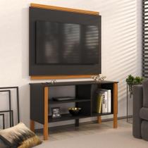 Rack 32 Polegadas Com 3 Prateleiras E Painel 90cm Asteca - Preto E Cedro