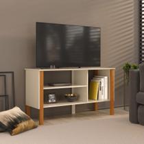 Rack 43 Polegadas 90cm Com 3 Prateleiras Asteca - Off White E Cedro Rack 43 Polegadas 90cm Com 3 Prateleiras Asteca - Off White E Cedro