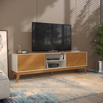 Rack 65 Polegadas 2 Portas E Puxador De Madeira Colorado - Off White E Cedro