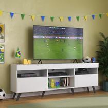 Rack 65" Retrô e 2 Portas Espanha Mp3327 Branco Preto Rack 65" Retrô e 2 Portas Espanha Mp3327 Branco Preto