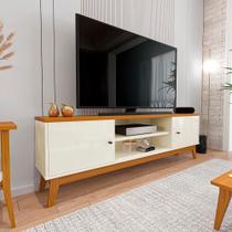 Rack 75 Polegadas Com 2 Portas E Prateleira Riviera - Off White E Cedro