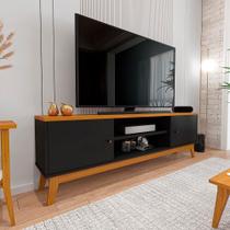 Rack 75 Polegadas Com 2 Portas E Prateleira Riviera - Preto E Cedro