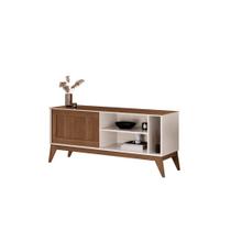 Rack AB Estilo Retrô 1.36m Para TV Até 50'' Polegadas Cor Off White / Nogueira