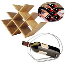 Rack Adega em Bambu para 8 Garrafas + Suporte para Vinho Kit