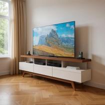 Rack Aparador 3 Gavetas Para Tv At&eacute 70&Prime Com P&eacutes De Madeira - Wood Off White/freijo