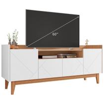 Rack Aparador Bancada para Sala de Estar com Capacidade para Tv's de até 60 Polegadas com Pés de Madeira Maciça Adria 1,60m Casa D - Branco/Noce
