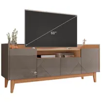 Rack Aparador Bancada para Sala de Estar com Capacidade para Tv's de até 60 Polegadas com Pés de Madeira Maciça Adria 1,60m Casa D - Cinza/Noce