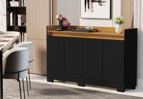 Rack Aparador Buffet Cantinho Café Retrô 4 Portas Ryzen Novo Modelo Lançamento - Preto