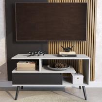 Rack Aparador Estante para Tv 55 Polegadas com Porta Nicho Prateleira Pés Palito Retro Branco/Preto