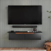 Rack Aparador Suspenso Sala Tv 112cm Decoração Home Nicho Com 2 Portas Basculantes Preto
