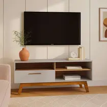 Rack Aparador TV Compacto Sala Quarto Pés De Madeira Super Resistente