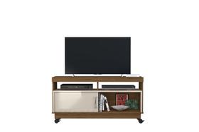 Rack Artur para TV 1,21m com Rodízios e Nichos Organizadores Naturale Off White Liberty Móveis