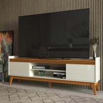 Rack Astúrias Para TV até 80 Polegadas Ripado 180 cm 2 Portas e 2 Prateleiras Design Moderno Preto e Cedro