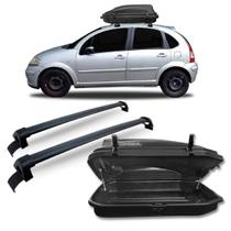 Rack bagageiro teto citroen c3 preto com maleiro 270 litros