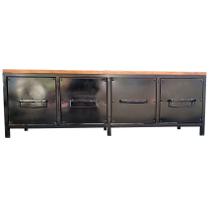 Rack Baixo de Ferro e Madeira - Estilo Industrial com 4 Gavetas