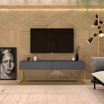 Rack Baixo de Ferro e Madeira MDF/MDP Estilo Industrial Dourado Com 2 Gavetas Design Moderno Eros 140cm