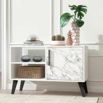 Rack Balcão P/ Sala Com 1 Porta E Adesivo Mármore BPP24 Rack Balcão P/ Sala Com 1 Porta E Adesivo Mármore BPP24