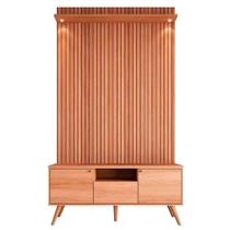 Rack Bancada 1 Porta 2 Gavetas E Painel Para Tv De Até 55 Rivire 1.3 Jequitibá Ripado 3d