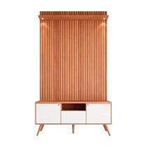 Rack Bancada 1 Porta 2 Gavetas E Painel Para Tv De Até 55 Rivire 1.3 Jequitibá Ripado 3d-off White