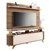 Rack Bancada Alba com Painel Curv Castanho Off White HB Móveis Rack Bancada Alba com Painel Curv Castanho Off White HB Móveis