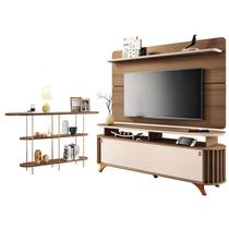 Rack Bancada Alba com Painel Curv com Aparador Infinity Castanho Off White HB Móveis