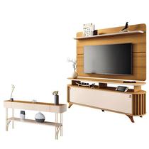 Rack Bancada Alba com Painel Curv com Aparador Vivant Cinamomo Off White HB Móveis Rack Bancada Alba com Painel Curv com Aparador Vivant Cinamomo Off White HB Móveis