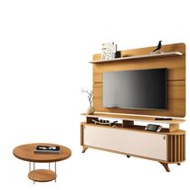 Rack Bancada Alba com Painel Curv com Mesa de Centro Sky Cinamomo Off White HB Móveis