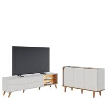 Rack Bancada Amalfi com Pés em Madeira e Aparador Buffet Jurerê Off White Matte Freijó - Colibri Rack Bancada Amalfi com Pés em Madeira e Aparador Buffet Jurerê Off White Matte Freijó - Colibri