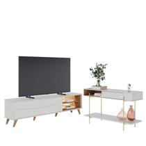 Rack Bancada Amalfi com Pés em Madeira e Aparador para Sala Sena Off White Matte Freijó - Colibri Rack Bancada Amalfi com Pés em Madeira e Aparador para Sala Sena Off White Matte Freijó - Colibri