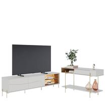 Rack Bancada Amalfi com Pés em Metal e Aparador para Sala Sena Off White Matte Freijó - Colibri Rack Bancada Amalfi com Pés em Metal e Aparador para Sala Sena Off White Matte Freijó - Colibri