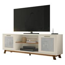 Rack Bancada Arcade Usinado 1.8 para TV até 75” Cinamomo Mel/Off White - PR Móveis